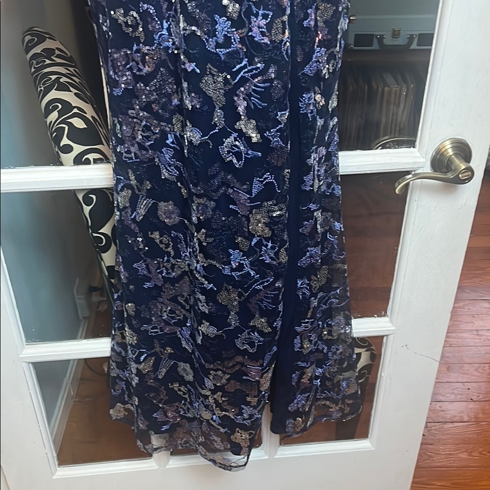 CITY STUDIO PROM Blue Sequin Embellished Sheath Full Length Dress side slit. EUC - Picture 4 of 11
